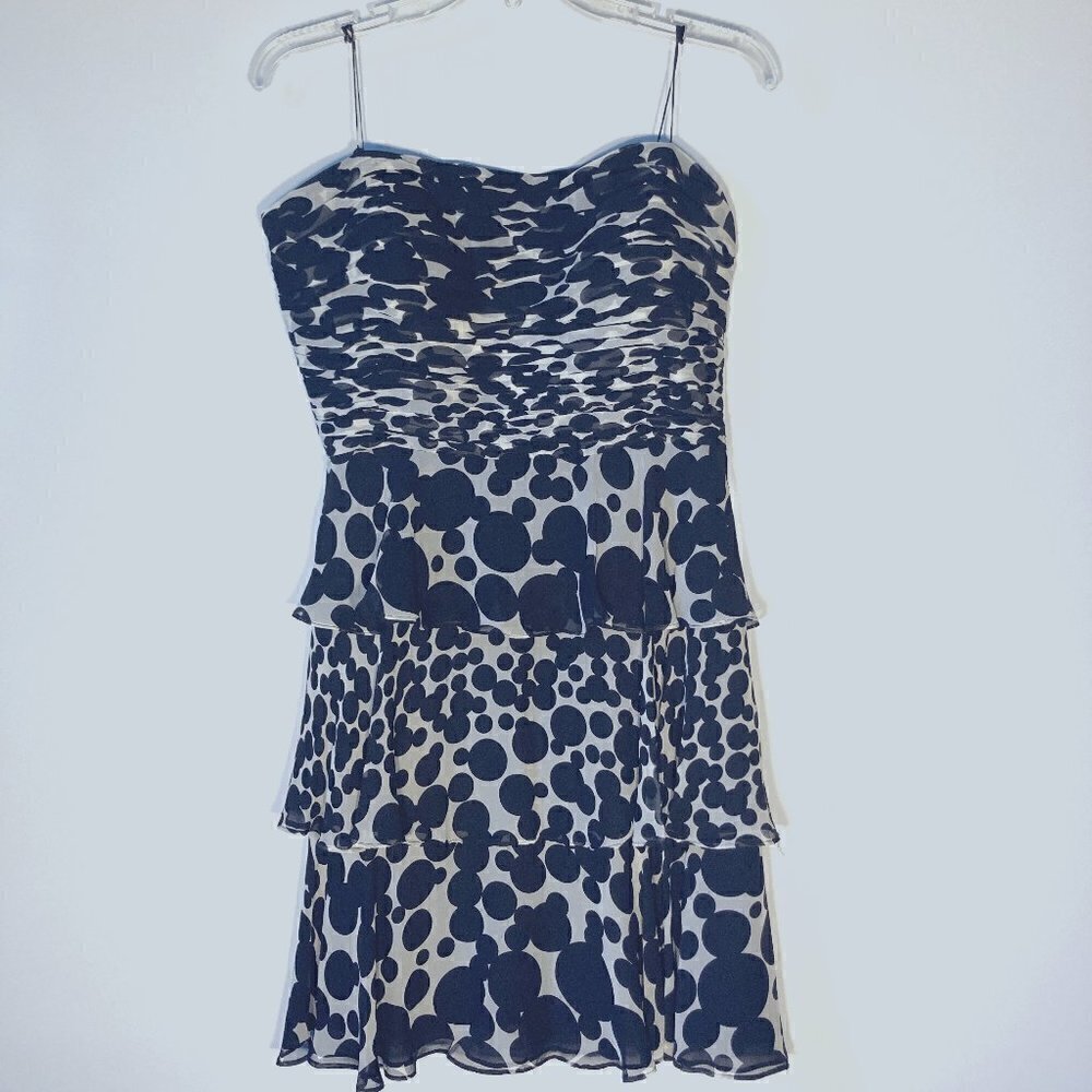 Donna Morgan SZ 14 strapless rusched bodice silk black & white polka dot dress